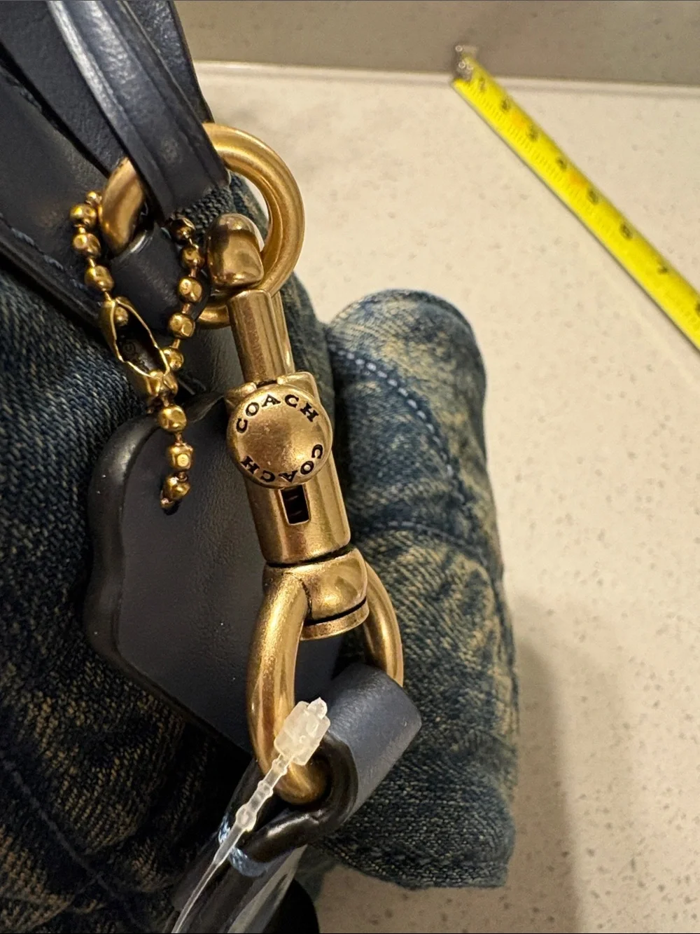Coach Quilted Denim Shoulder Bag with Gold Hardware